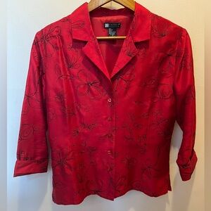 Vintage Carole Little Embroidered Silk Button Up Shirt